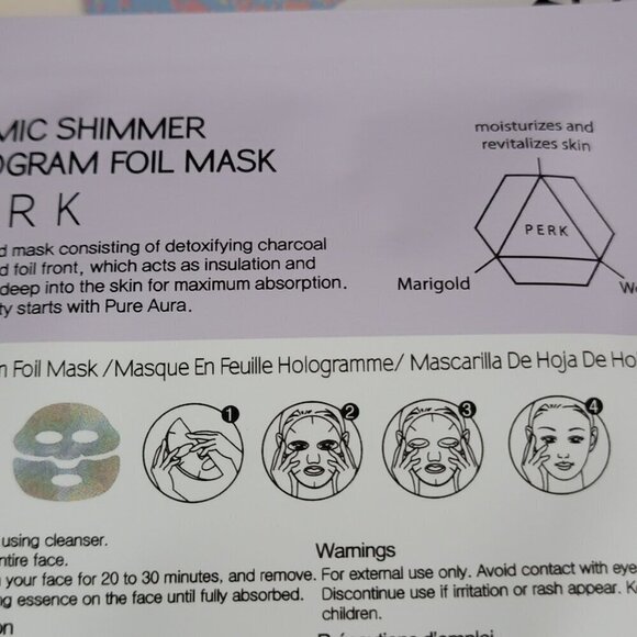 2 Two Boxes of Sheet Masks Pure Aura Hologram Foil Six total Masks NIB - Picture 6 of 11
